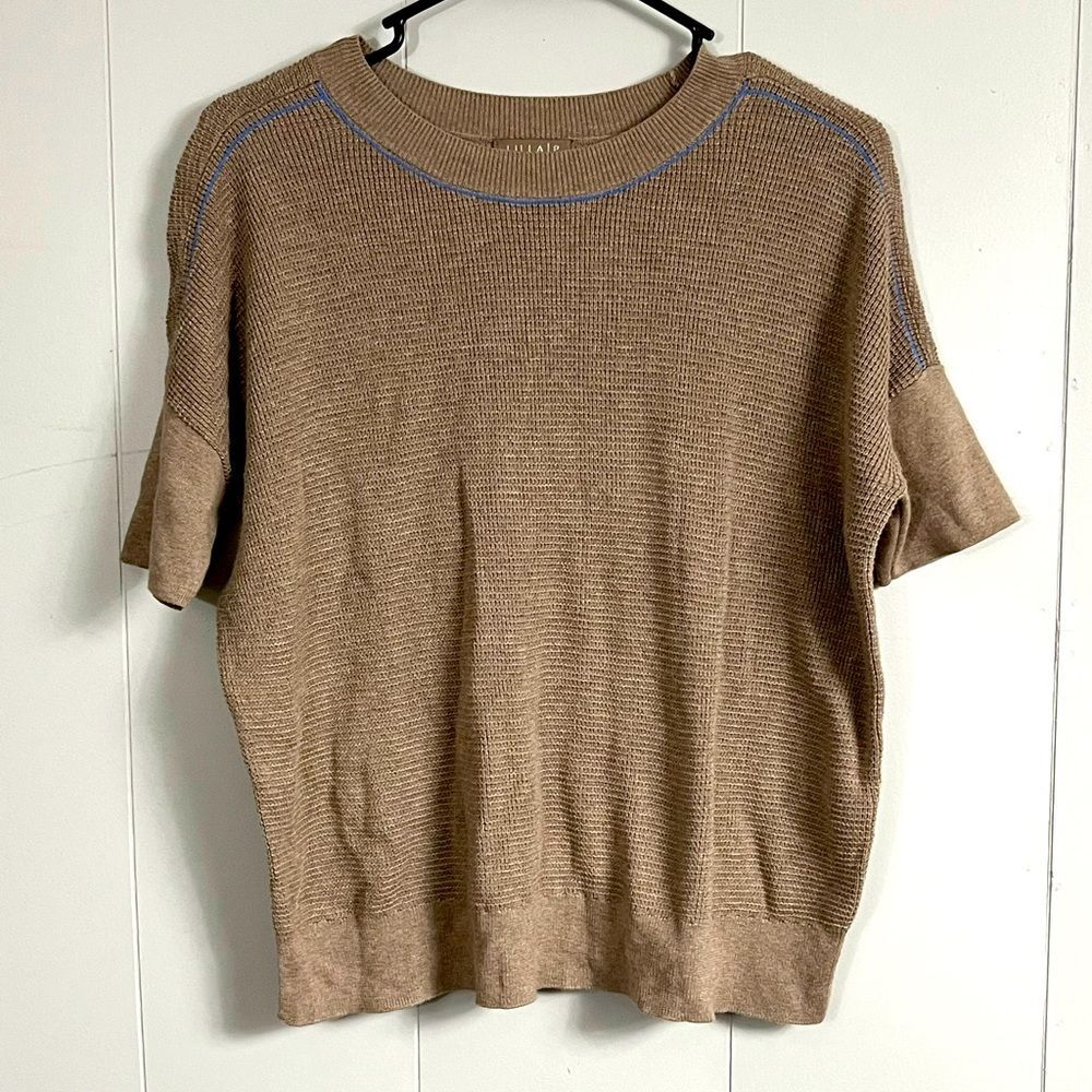 Lilla P Mocha Brown Easy Cotton Modal Short Sleeve Shirt Size XS Basic Everyday